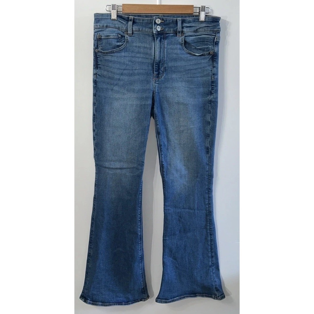 Women's American Eagle Hi-Rise Artist Flare Jeans Stretch Sz 12 Short No Pilling